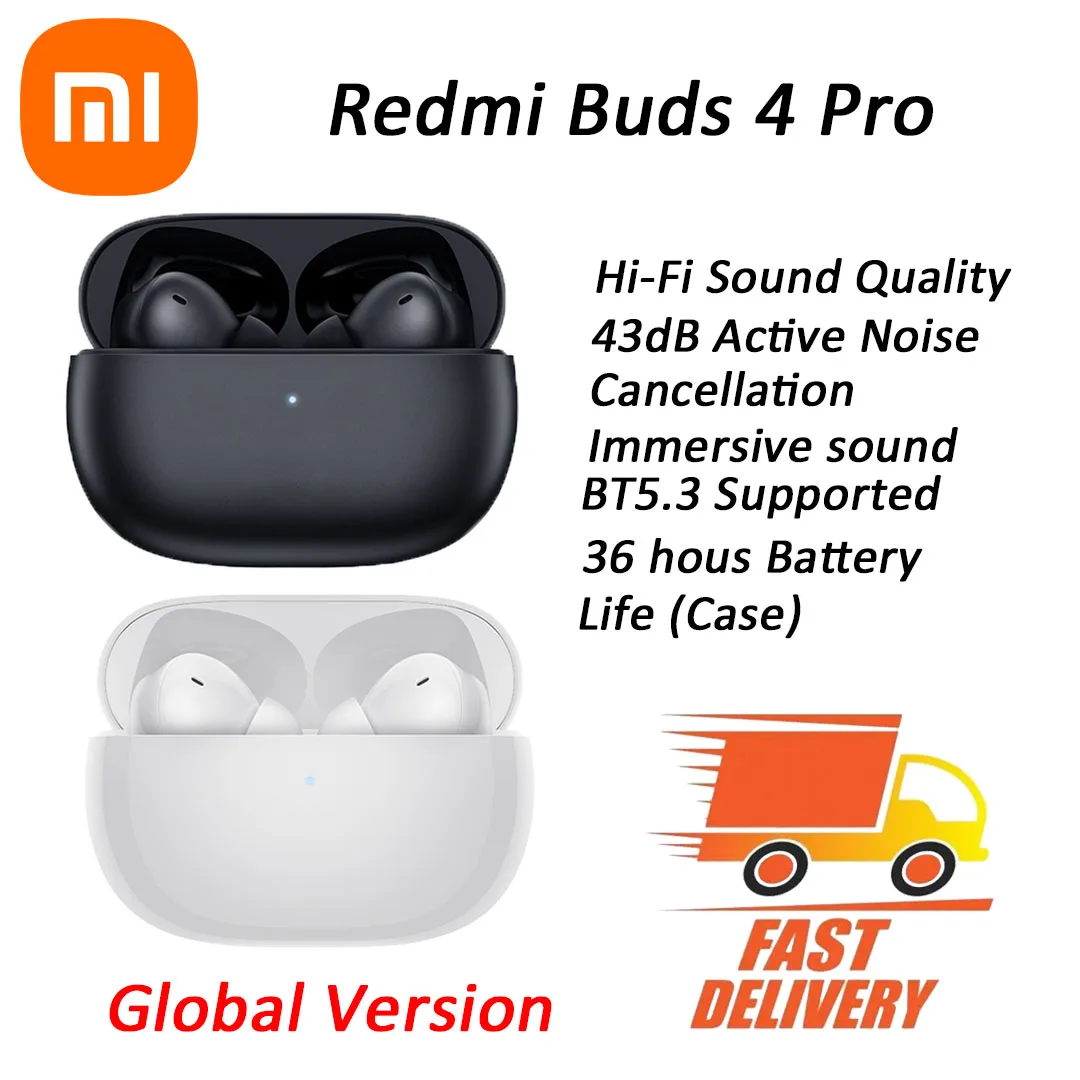 Глобальная версия Xiaomi Redmi Buds 4 Pro TWS Наушники Bluetooth 5.3 с активным шумоподавлением, 3 микрофона, беспроводные наушники Hi-Res AUDIO