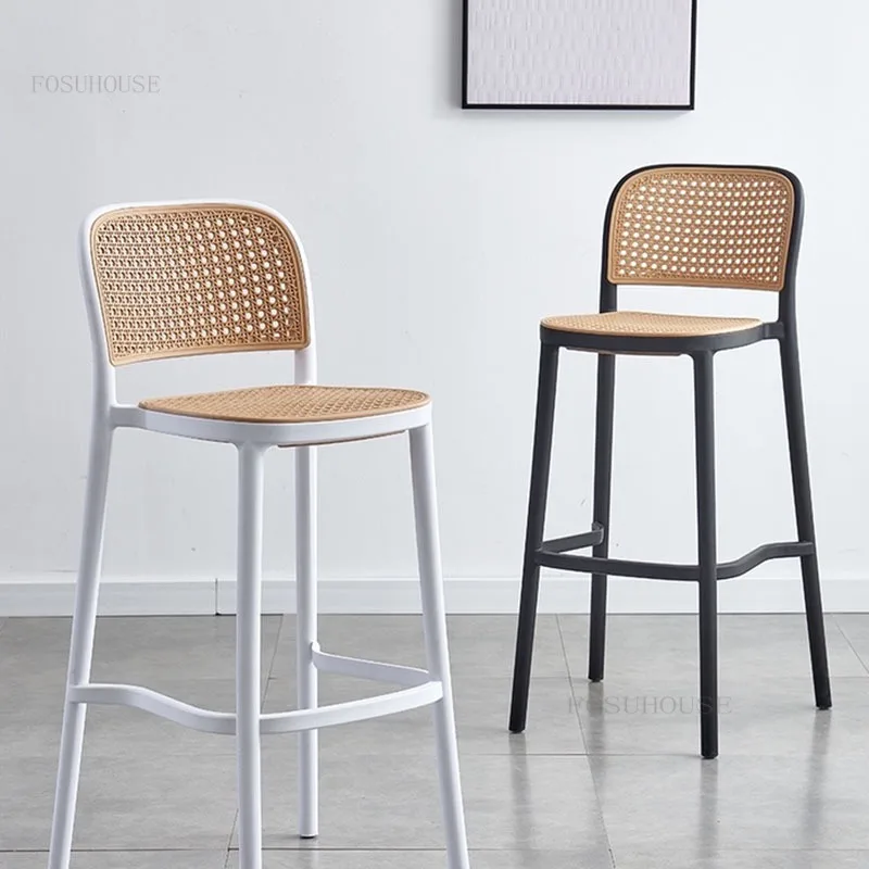 Скандинавские пластиковые барные стулья из ротанга, плетеные из ротанга, высокий табурет, современная кухонная мебель, барный стул со спинкой для дома, креативный барный стул на стойке регистрации