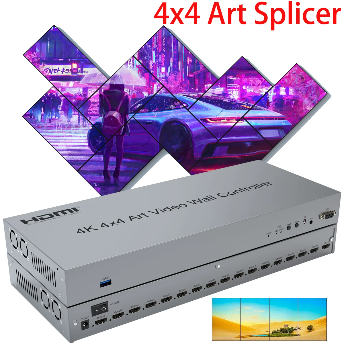 HD 4K 4x4 HDMI Art Splicing Контроллер Видеостены TV Splicer 3x3 2x2 2x3 2x4 3x4 1x4 5x1 Настенный процессор с несколькими Вертикальными экранами для телевизора