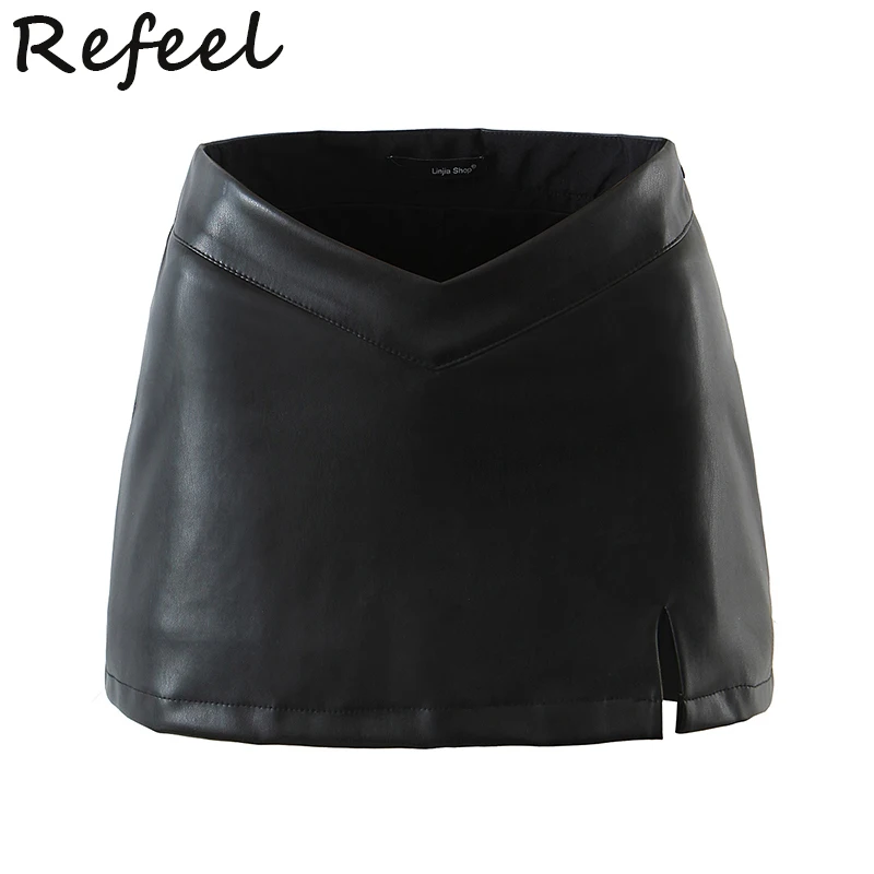 Летняя женская мини-юбка Refeel, новинка 2023, однотонная черная, с горячим разрезом, шикарная винтажная, легкая, с высокой талией, модные Vestidos