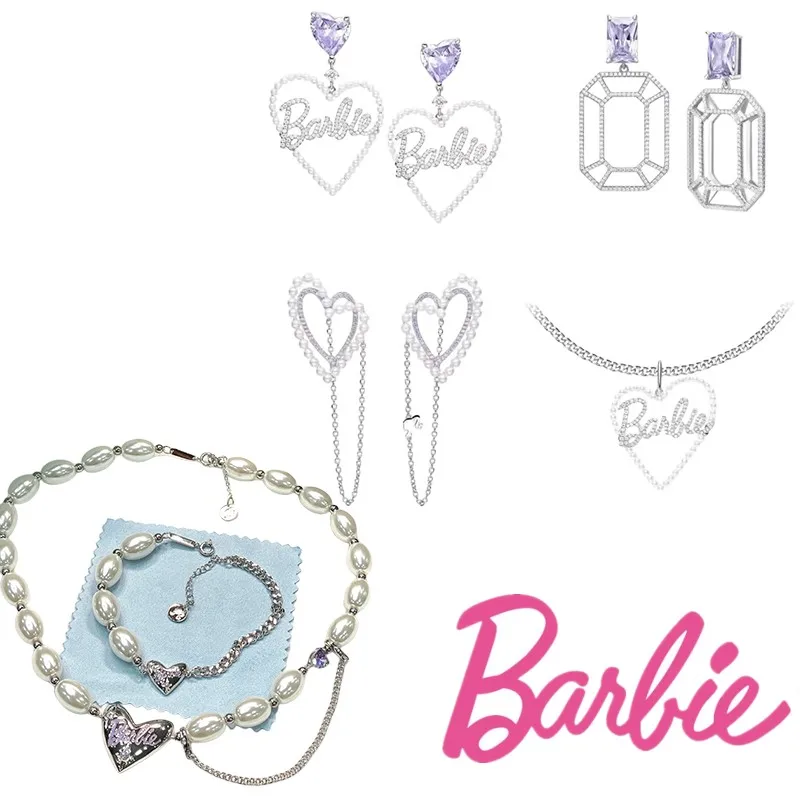 Ювелирные изделия с надписью Barbie, модные Женские серьги, Серебро, Y2K, Аксессуар для девочек, зажим для ушей, Аниме, Жемчужный браслет, Подарки