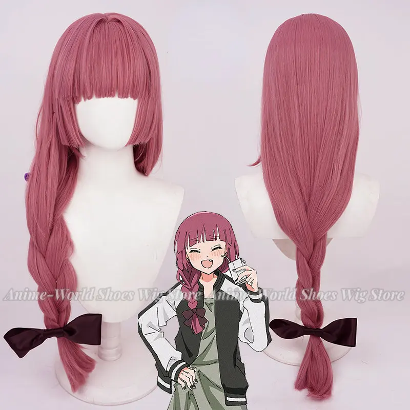 Высококачественный парик для косплея Хирои Кикури аниме Bocchi The Rock! Плетеная роза длиной 65 см, Розовые Термостойкие женские парики в стиле Рок + шапочка для парика