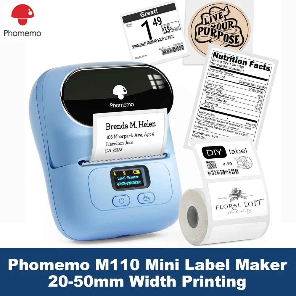 Портативный термопринтер для изготовления этикеток Phomemo M110 Применяется для нанесения этикеток, офисных, кабельных, розничных, штрих-кодов