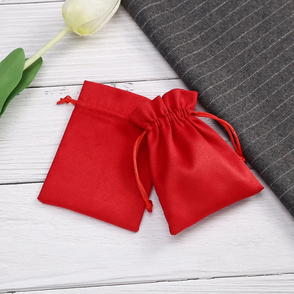 изготовленные на заказ Красные пакеты для упаковки ювелирных изделий 5шт, Шикарные маленькие Фланелевые подарочные пакеты для сережек, ожерелья, роскошные ювелирные изделия, сумка для свадебных сувениров