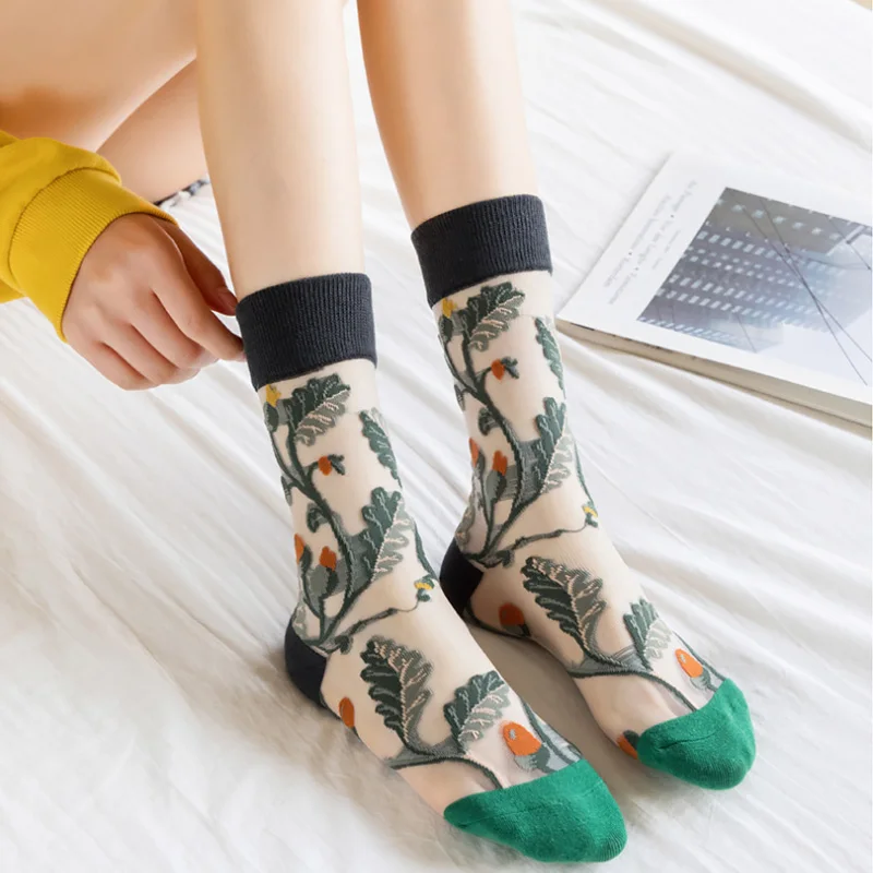 1 пара женских хрустальных шелковых носков, ультратонкие прозрачные модные прозрачные сетчатые стеклянные шелковые носки, кружевные эластичные летние стеклянные чулки