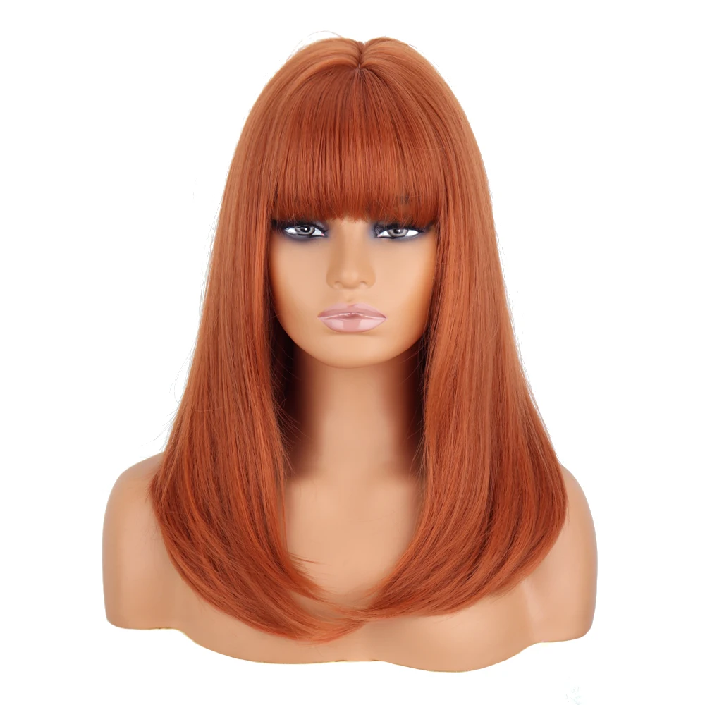 Прямые синтетические парики Рыжевато-коричневые парики с челкой для женщин, повседневный косплей, парик из натуральных волос из термостойкого волокна