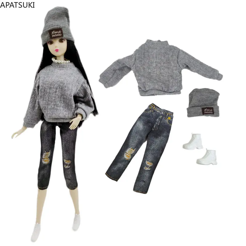 Серый комплект модной кукольной одежды ручной работы для куклы Барби Наряды 1/6 Аксессуары для кукол для Барби Топ укороченные брюки Шляпа Обувь Игрушки