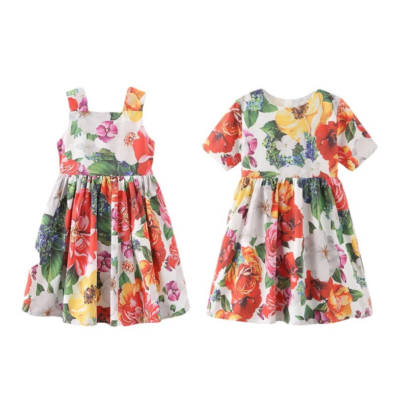 Хлопковые летние платья для девочек 2022 года, новое модное детское платье принцессы с цветочным рисунком, милые детские праздничные платья для девочек 2-8 лет