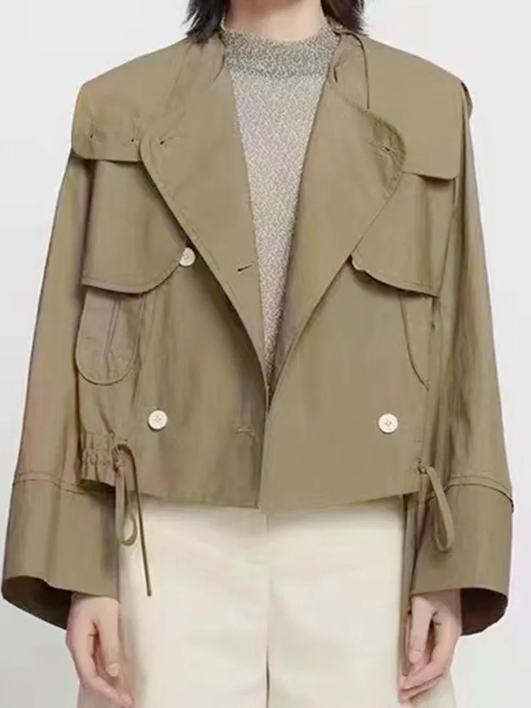 Женское Двубортное короткое пальто с капюшоном, кардиган 2022, Осенняя однотонная куртка с длинным рукавом для женщин
