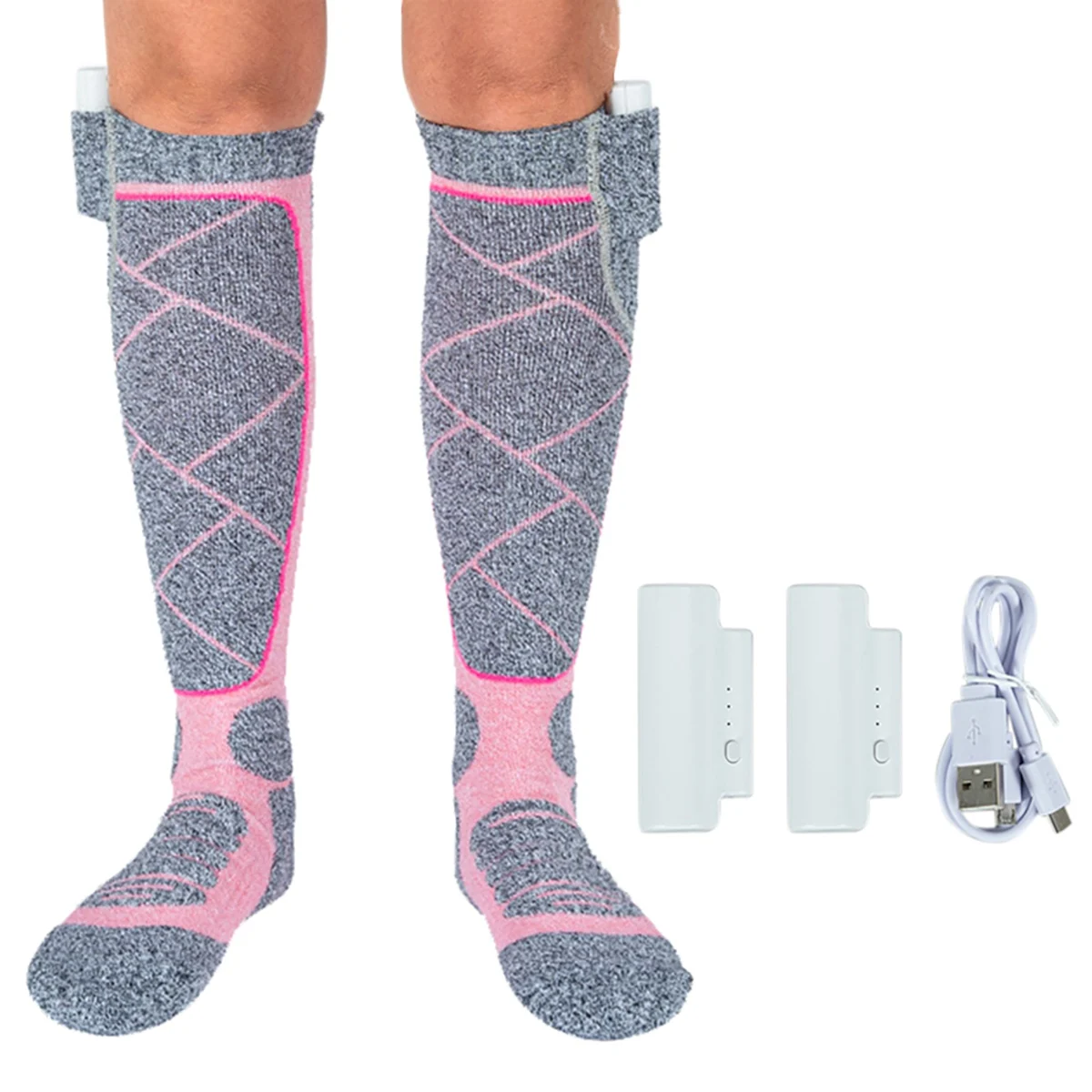 Зимние теплые носки для улицы, термоноски, регулируемые в 3 режимах, Эластичные удобные водонепроницаемые носки, розовый