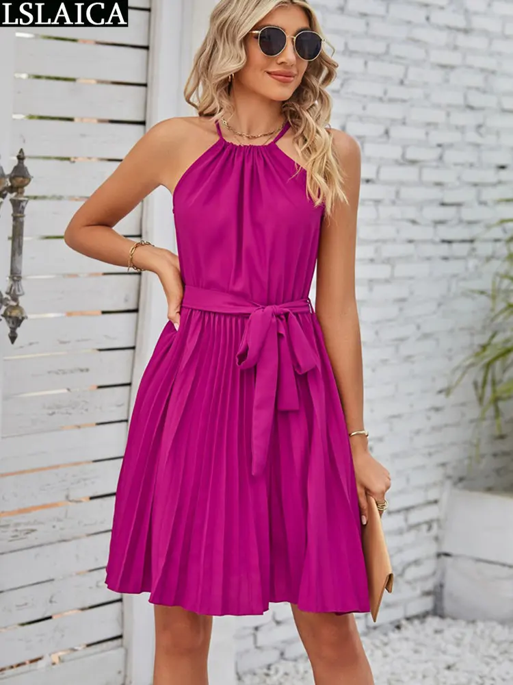 Платья для женщин 2023 Роскошная дизайнерская вечеринка Холтер Сплошной цвет с открытыми плечами Плиссированное Бандажное Мини-платье Элегантная Милая одежда