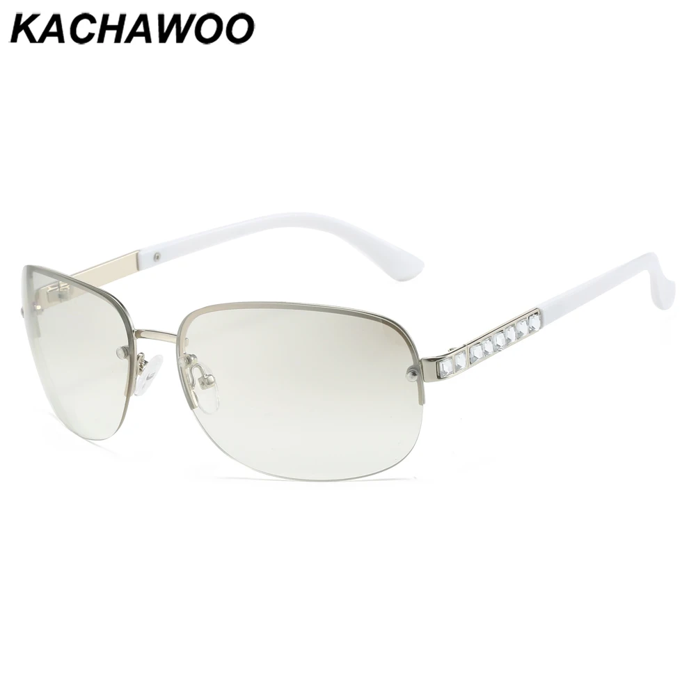 Солнцезащитные очки Kachawoo в полукадровой оправе со стразами, винтажные солнцезащитные очки в европейском стиле, женские серебристо-серые, розовые