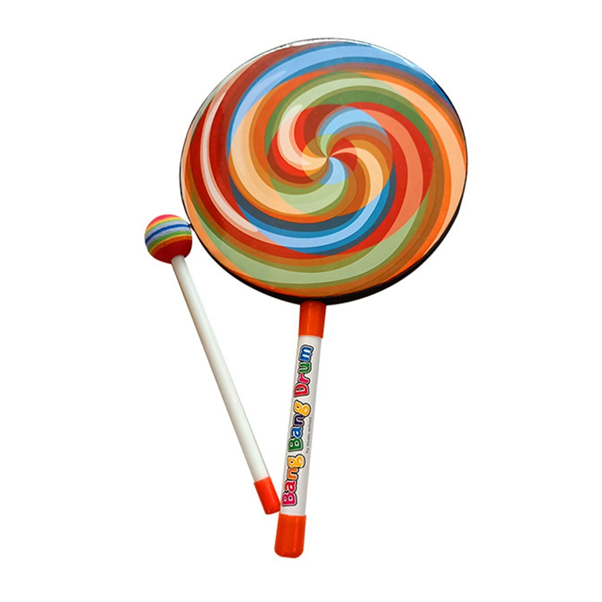 Orff Instruments Rainbow Lollipop Drums 8-дюймовый музыкальный реквизит, ударные инструменты, ручной барабан, игрушки для дошкольного образования