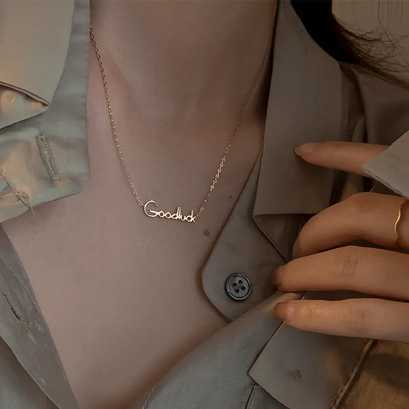 2022 Новое модное ожерелье с буквенной подвеской Goodluck, цепочка, ожерелье для женщин, девушки, простое темпераментное очаровательное ожерелье, ювелирная вечеринка