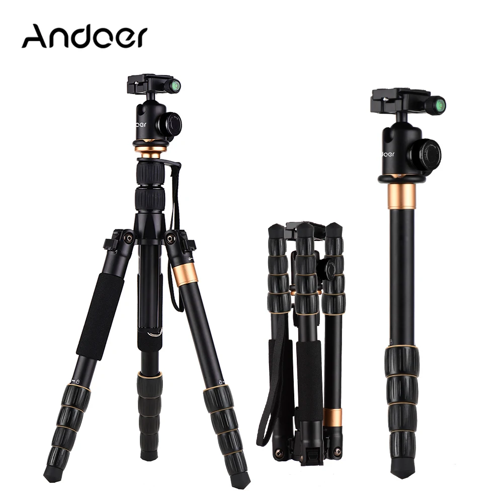 Штатив для профессиональной камеры Andoer, 5-секционный регулируемый складной штатив для камеры, съемный монопод с шаровой головкой для зеркальной камеры