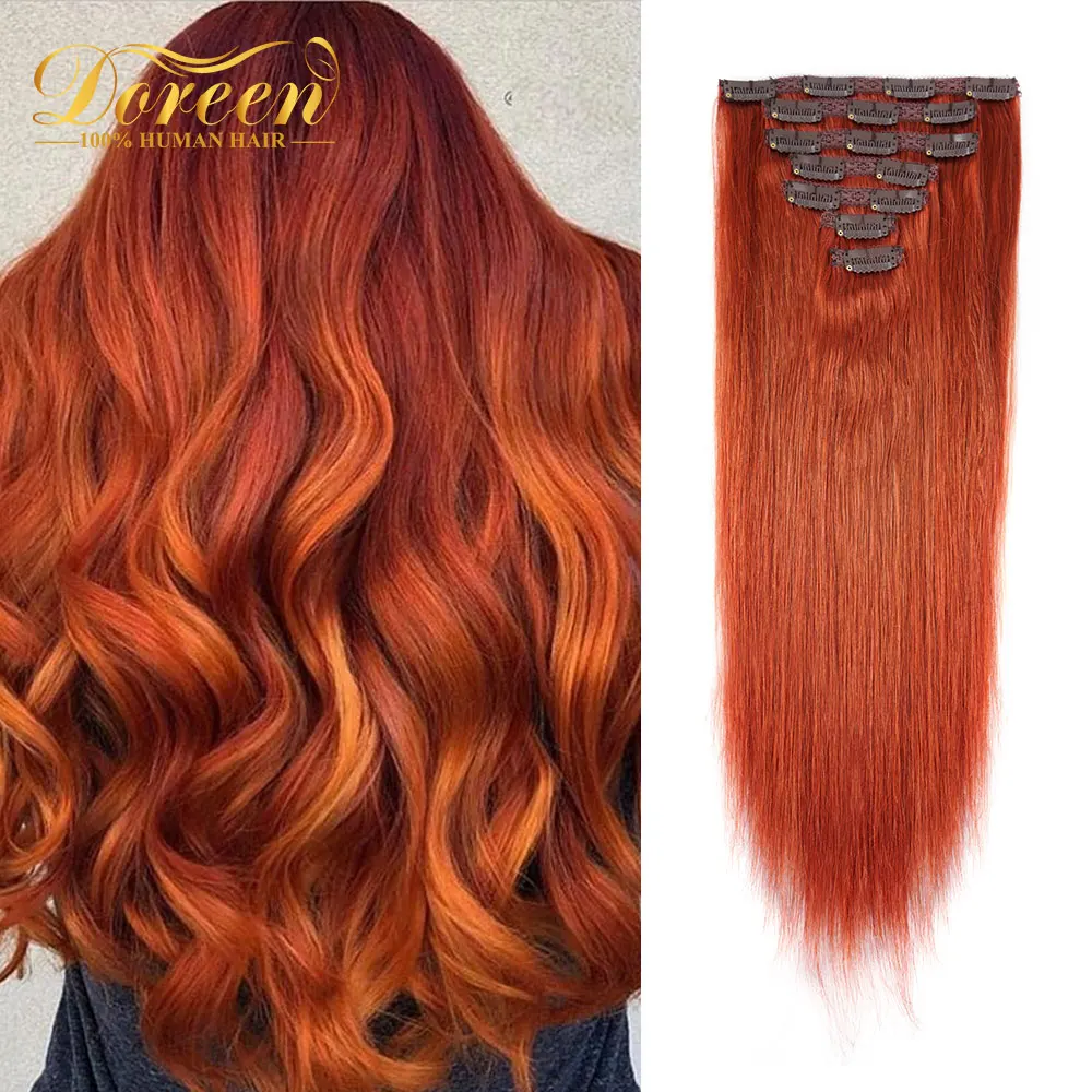Doreen Бразильские Волосы Remy Машинного Производства от 14 до 24 120 г # 350 Медно-Красный Натуральный Прямой Зажим Для Наращивания Волос Настоящие Человеческие волосы