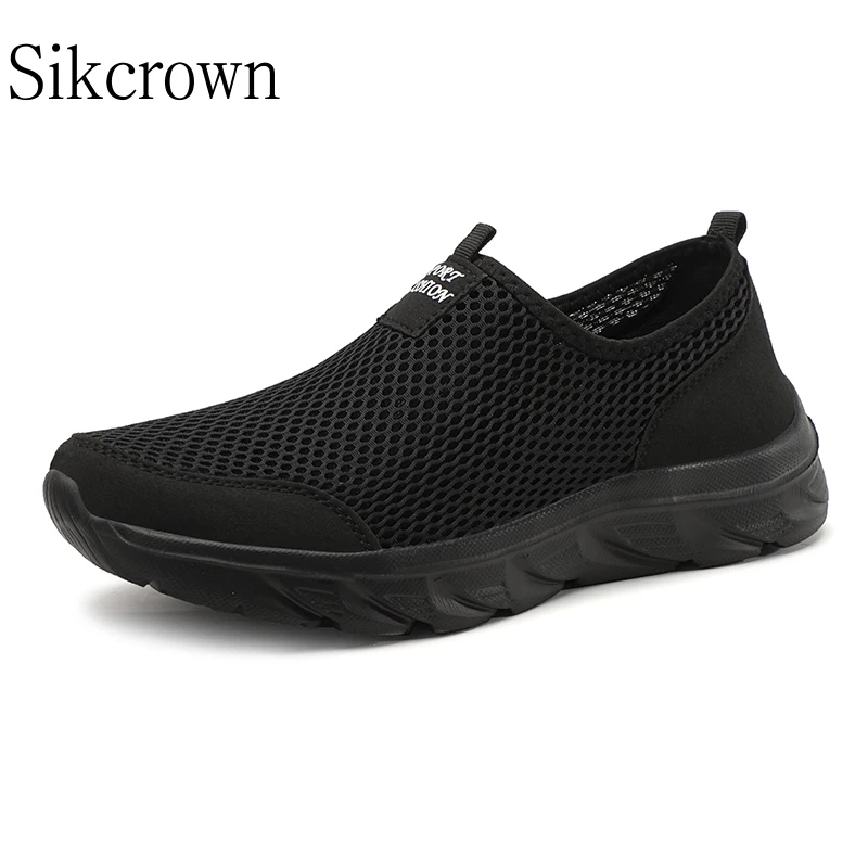 Черная летняя открытая обувь Мужские кроссовки без застежки Дешевые Повседневные Легкие Удобные Дышащие уличные Сетчатые кроссовки для вождения