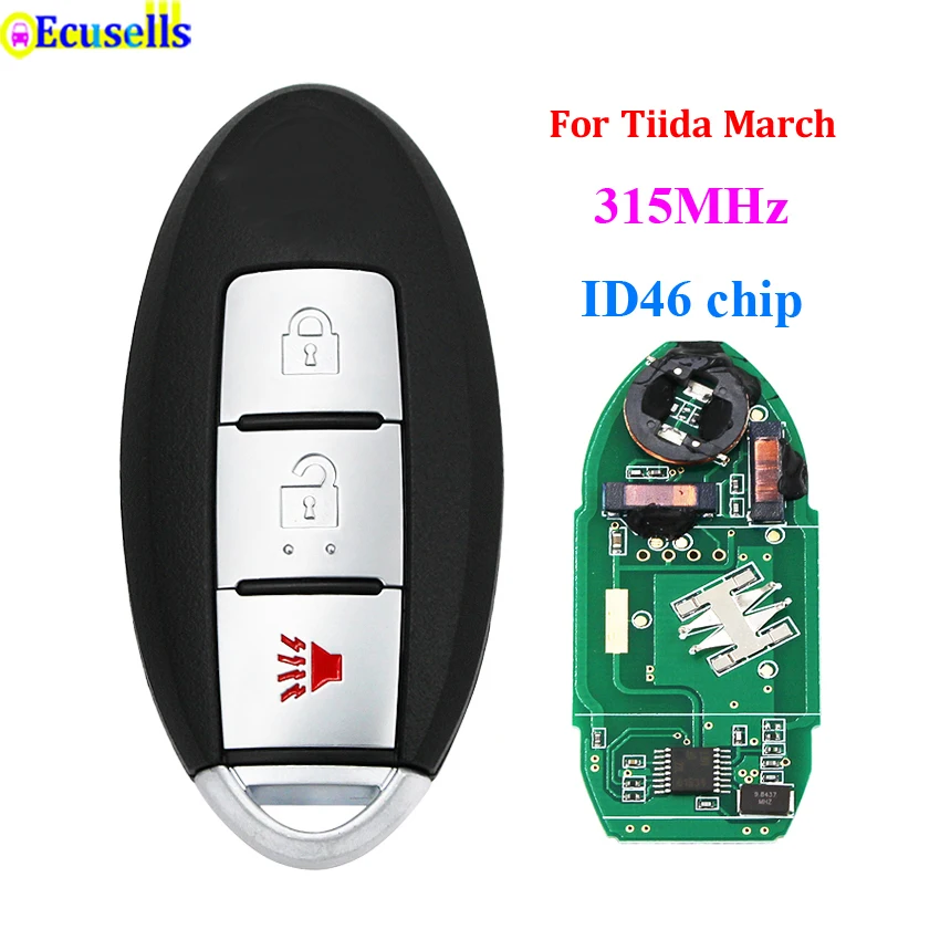 3 Кнопки Бесключевого Доступа Smart Remote Key Fob 315 МГц с чипом ID46 PCF7952 для Nissan March Tiida Versa Micra после 2010 года