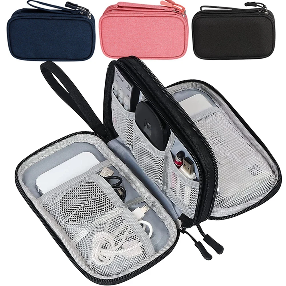 Сумка-органайзер для путешествий, сумка-органайзер для хранения кабелей, чехол для переноски, портативные водонепроницаемые двухслойные сумки для хранения кабельного шнура