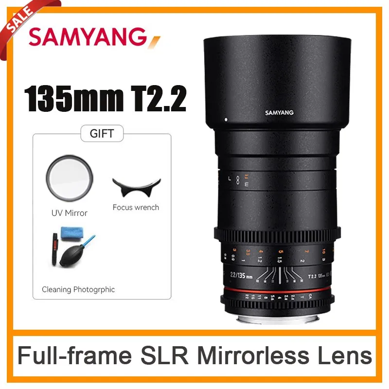 Полнокадровый Зеркальный Микрообъектив Samyang135mm T2.2 для одиночного портретного Кинообъектива Canon EF/M Nikon Sony A/E MFT M43 Fuji X Sumsung NX