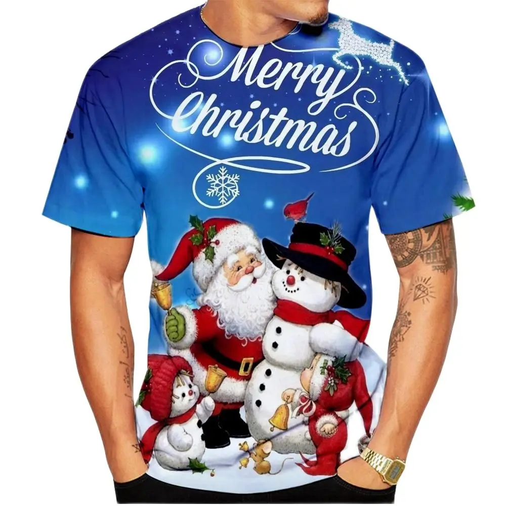 Летние мужские и женские футболки с 3D Рождественским принтом, персонализированные и забавные, повседневные, быстросохнущие, с короткими рукавами, из полиэфирного волокна.