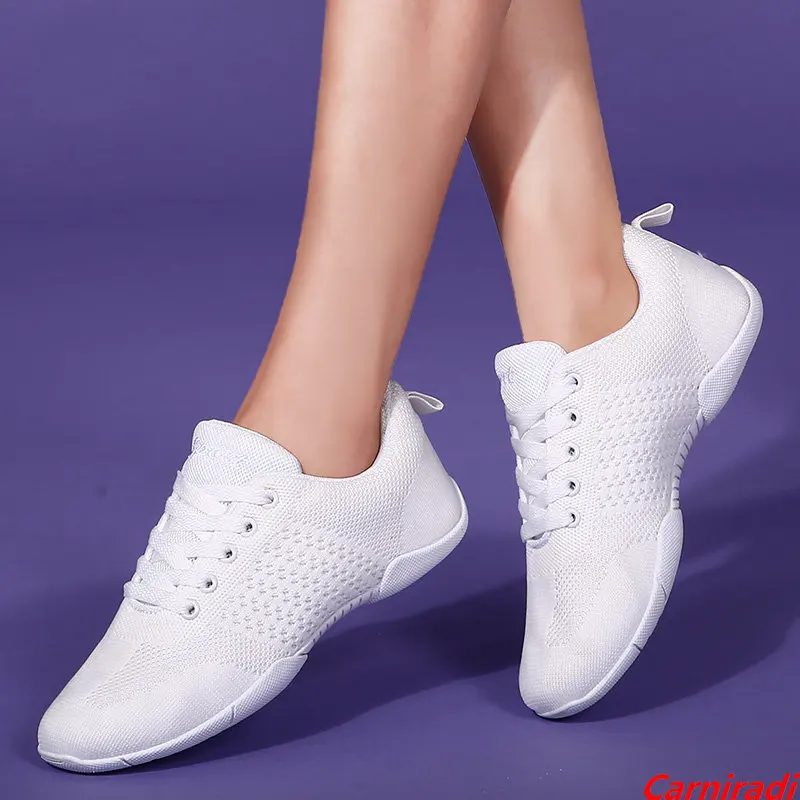 Летящее плетение, дышащая белая женская танцевальная обувь для чирлидеров, Детские гимнастические кроссовки для девочек и мальчиков, тренировочная обувь для чирлидинга