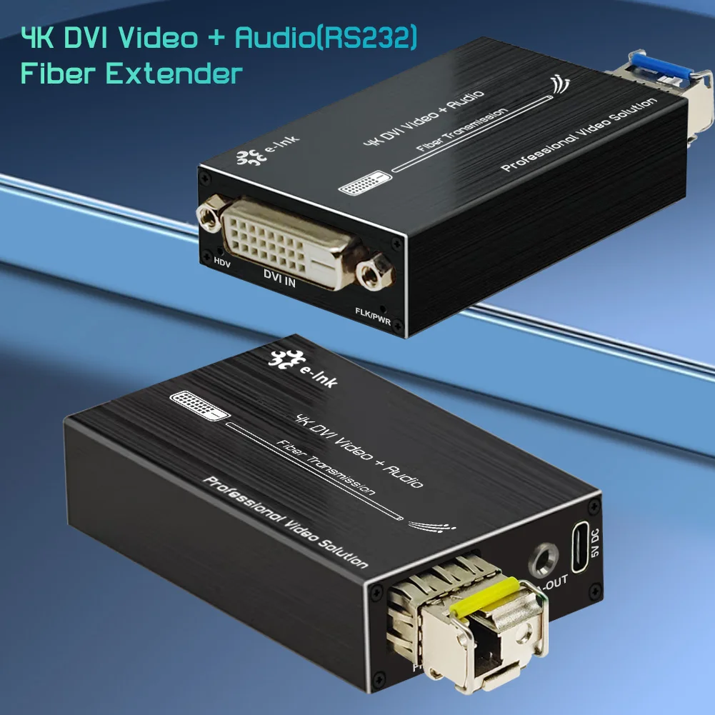 Мини-оптоволоконный преобразователь 4K DVI, видеооптический приемопередатчик Ultra HD с внешним стереозвуком (RS232) Type-C, потребляемая мощность 5 В