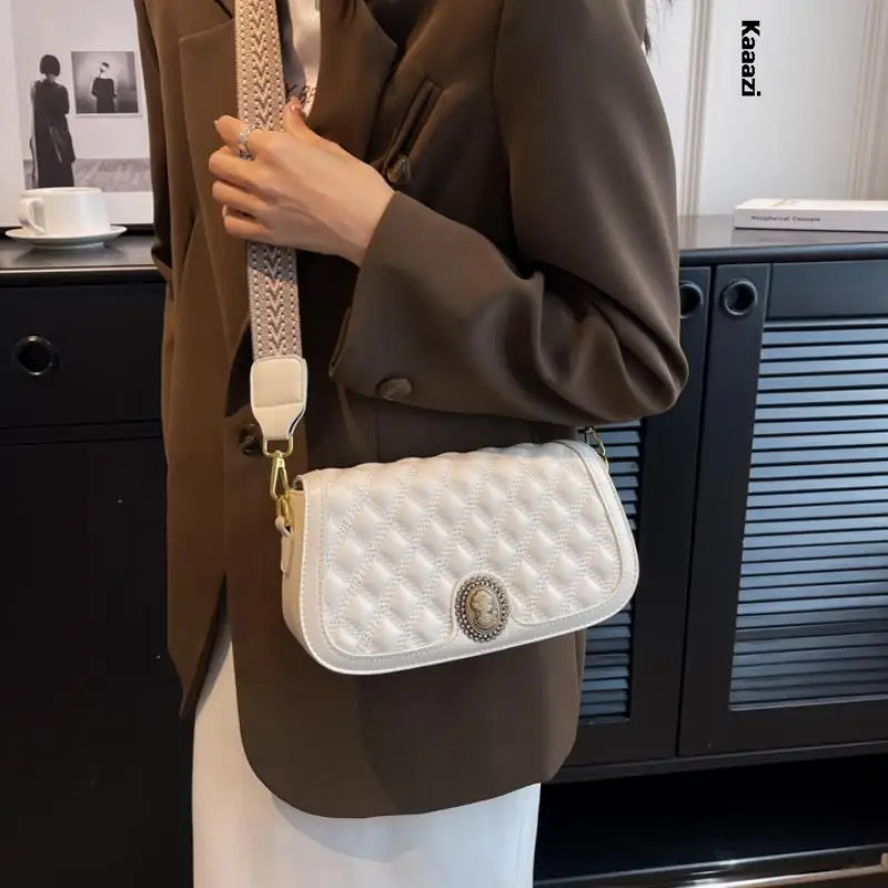 Женские сумки через плечо с широким ремнем, маленькая сумка через плечо в простом стиле, роскошные дизайнерские классические универсальные сумки Vintage 2023