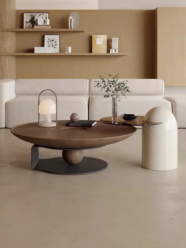 Художественный цвет: Сочетание размеров чайного столика из орехового дерева Quiet breeze, небольшой блок, круглый, итальянский стиль, чрезвычайно простой, современный.
