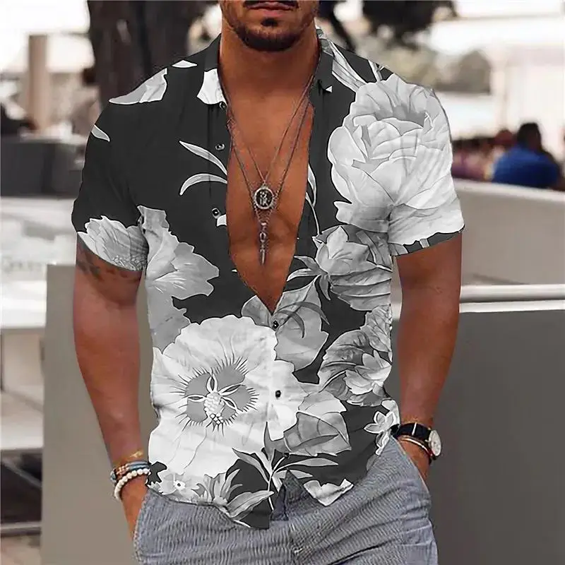 Пляжные Мужские рубашки, Гавайская блузка, Дышащие Летние Повседневные футболки с коротким рукавом, Тропические Наряды, Модная Уличная одежда Camisa