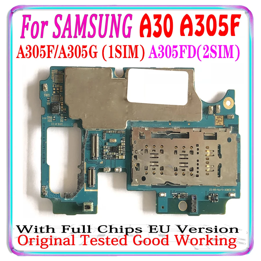 100% Оригинальная разблокированная плата для Samsung Galaxy A30 A305F A305F A305DS A305G материнская плата 64 ГБ Логические платы Версия для Ес
