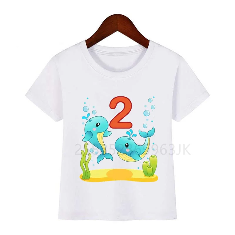 Детская футболка с морскими животными, новая летняя футболка с милым принтом, футболка с днем рождения, футболка с номером, футболка с номером рыбы