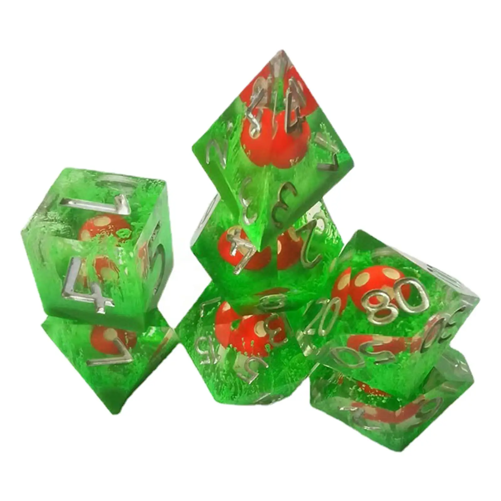 Набор кубиков с несколькими сторонами, 7 шт., цифровые кубики зеленого цвета для роли в RPG