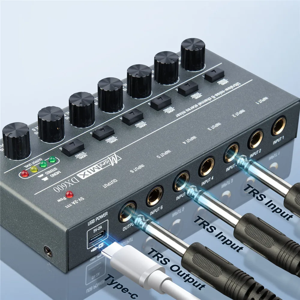 Аудиоинтерфейс DX600/800 6 8-Канальный стереоусилитель для наушников Микшер звука со сверхнизким уровнем шума Студийный монитор звукозаписи для гитары