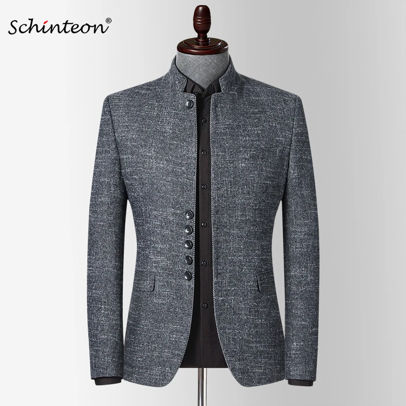 Мужчины Schinteon, блейзер в английском стиле, куртка со стоячим воротником, Приталенная верхняя одежда, Элегантная повседневная одежда, высококачественный китайский костюм-туника.