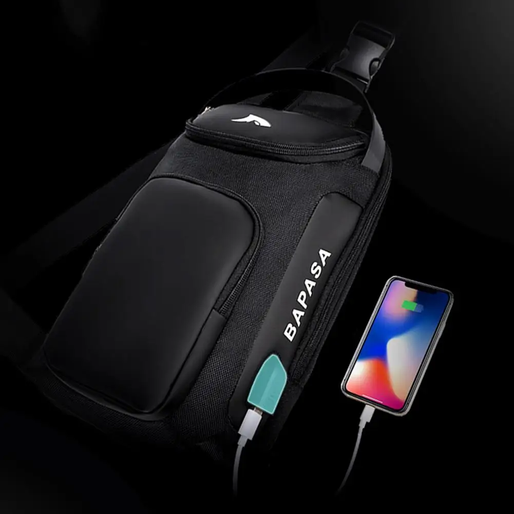 Практичная сумка-слинг, износостойкая мужская сумка через плечо, USB-зарядка, мягкая ручка, гладкая противоугонная сумка на молнии.
