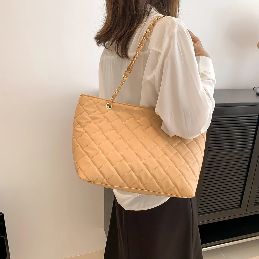 Женская сумка через плечо из искусственной кожи Простая сумка-мессенджер большой емкости С решетчатым рисунком, стеганые сумки через плечо, Однотонные сумки-тоут для покупателей