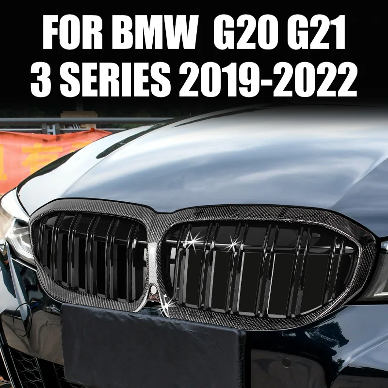 ront Бампер Капот Решетка Для Почек Из Настоящего Углеродного Волокна Двухлинейная Спортивная Гоночная Решетка для BMW 3 Серии G20 Седан G21 Универсал 2019-2022