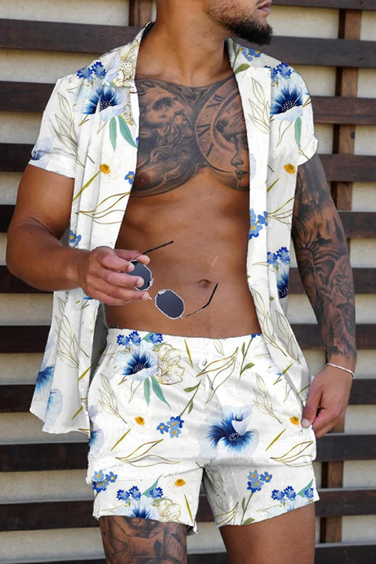 2023 НОВАЯ весенне-летняя мужская рубашка Пляжный костюм из полиэстера и жаккарда, повседневная мужская рубашка для вечеринок, пляжный комплект