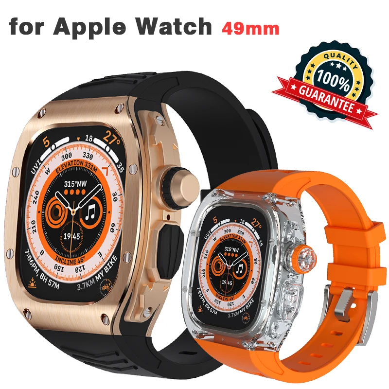 Металлический корпус для Apple Watch ultra 49 мм Комплект для модификации iwatch 49 мм Прозрачный безель резиновый ремешок Замена браслета для часов