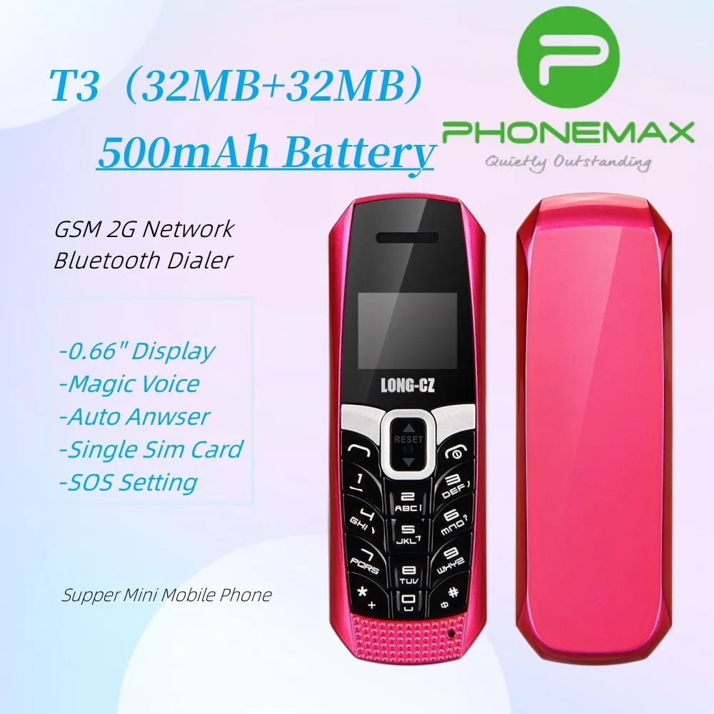 T3 Самый маленький и тонкий мини-мобильный телефон с функцией набора номера Bluetooth 3.0, Телефонная книга/ sms / синхронизация музыки, FM-волшебный голос