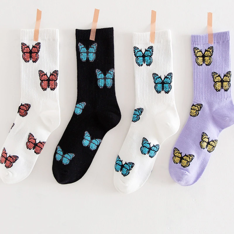 Мягкие хлопчатобумажные носки-бабочки, зимние Теплые женские носки Happy Socks Harajuku, женские носки для скейтборда sokken