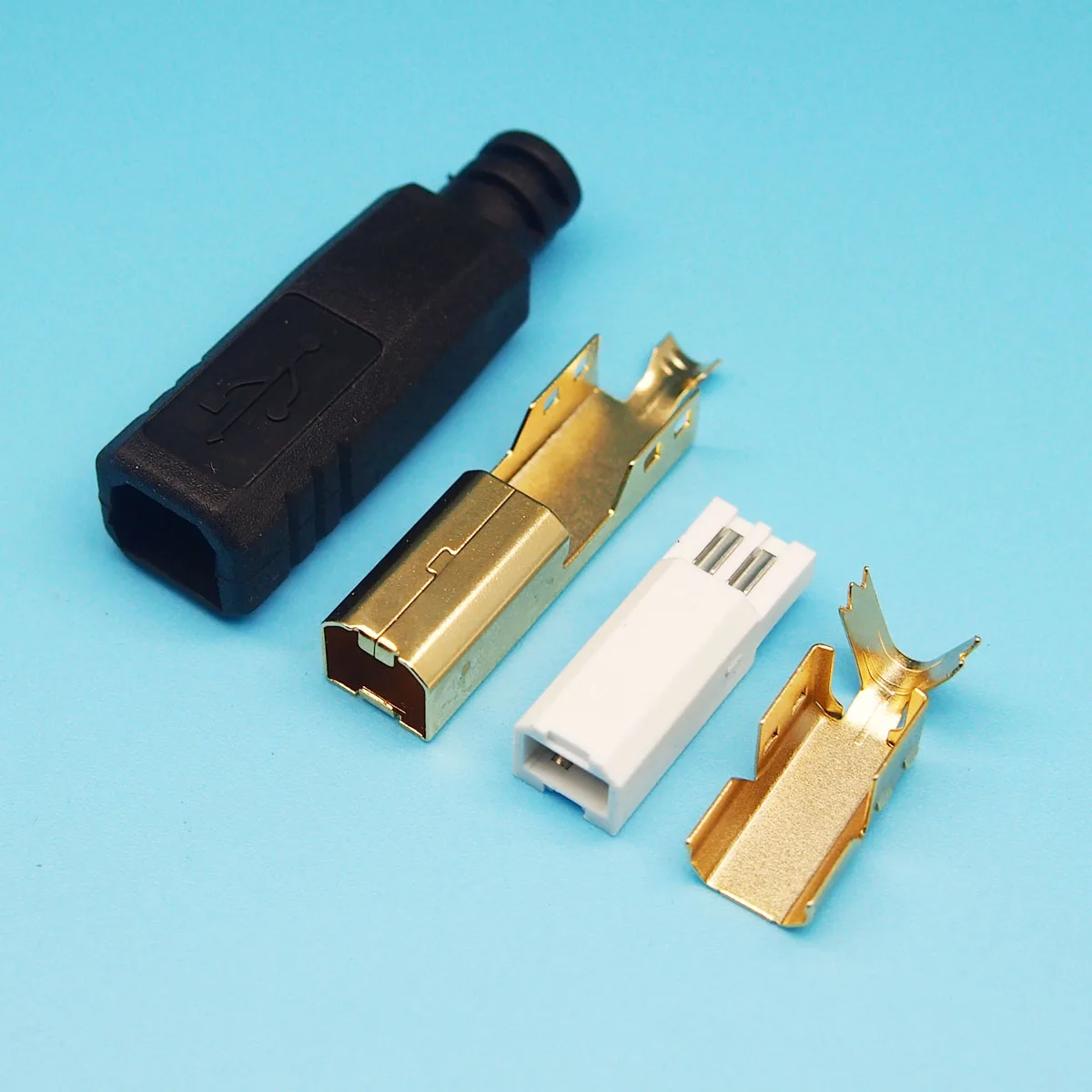 10 комплектов позолоченного мини-USB-штекера B-типа, соединительного провода DIY, USB-штекера для принтера с корпусом