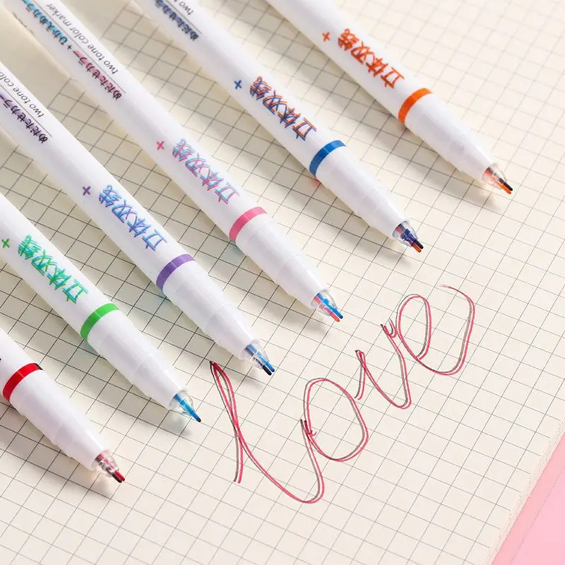 Двухстрочная ручка Трехмерная Мечта 12 цветов Студенты используют двухцветную контурную маркерную ручку для рукописного ввода Специального цвета Привет