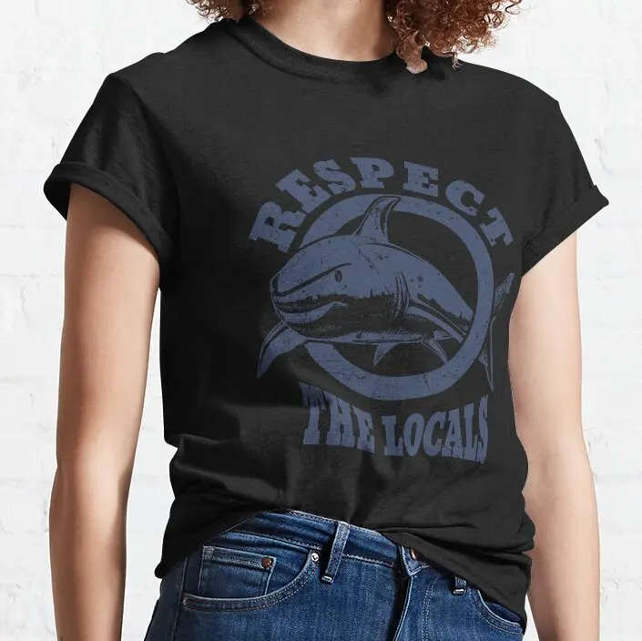 Уважайте местных жителей, винтажная футболка с акулой, женская футболка, одежда kawaii, футболки оверсайз для женщин