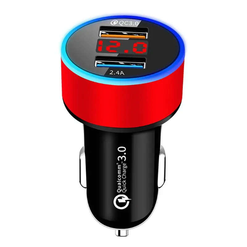 12 В/24 В Два порта QC 3.0 USB Автомобильное быстрое зарядное устройство Прикуриватель Цифровой светодиодный вольтметр Адаптер питания для мобильного телефона планшета GPS