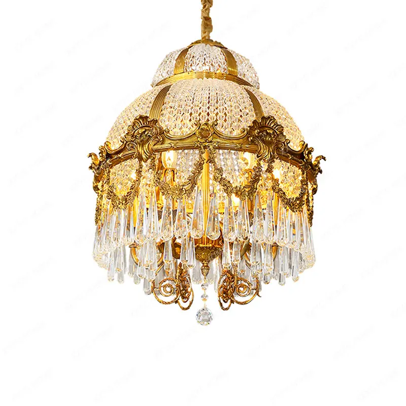 XUANZHAO Европейский Высококачественный Подвесной фонарь для спальни и столовой, Роскошная Светодиодная Латунная Хрустальная люстра