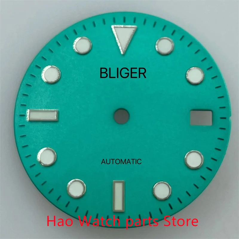 BLIGER 29 мм Синий циферблат часов Зеленый светящийся циферблат подходит для NH35 NH36 ETA2824 2836 Mingzhu2813 3804 Miyota8215 PT5000 механизм 