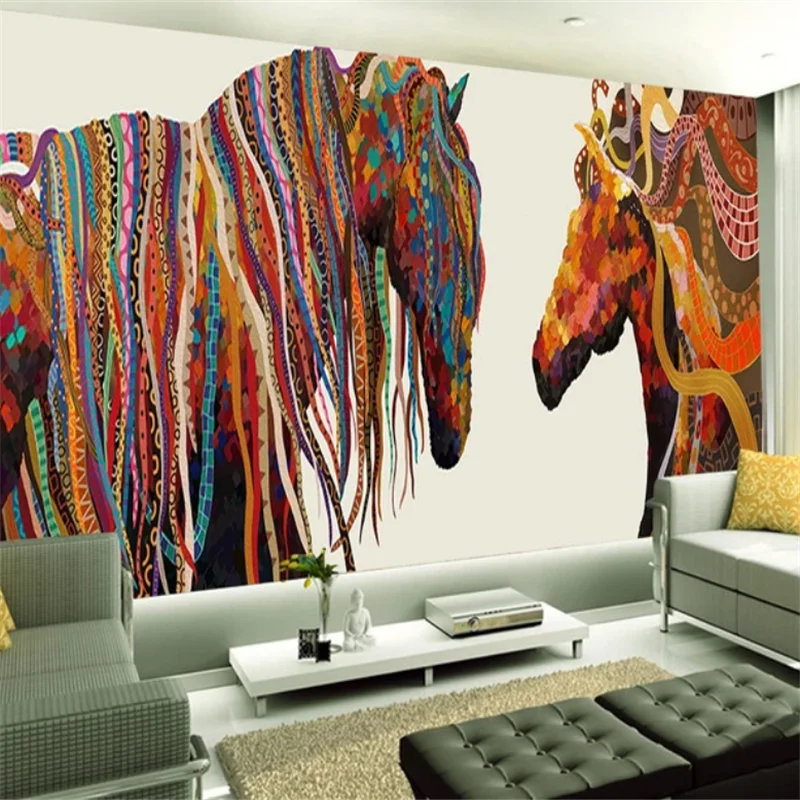 настенная роспись wellyu на заказ, креативные обои для ТВ с абстрактной лошадью, расписанные вручную, 3D обои для гостиной, спальни