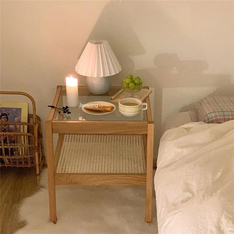 Журнальный столик из ротанга, Приставной столик из массива дерева, Квадратный Плетеный Маленький японский диван, приставной столик, Квадратный Стеклянный шкаф, Корейский Прикроватный столик